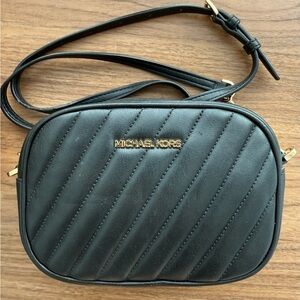 Michael Kors Black Quilted Leather Crossbody with Gold Logo